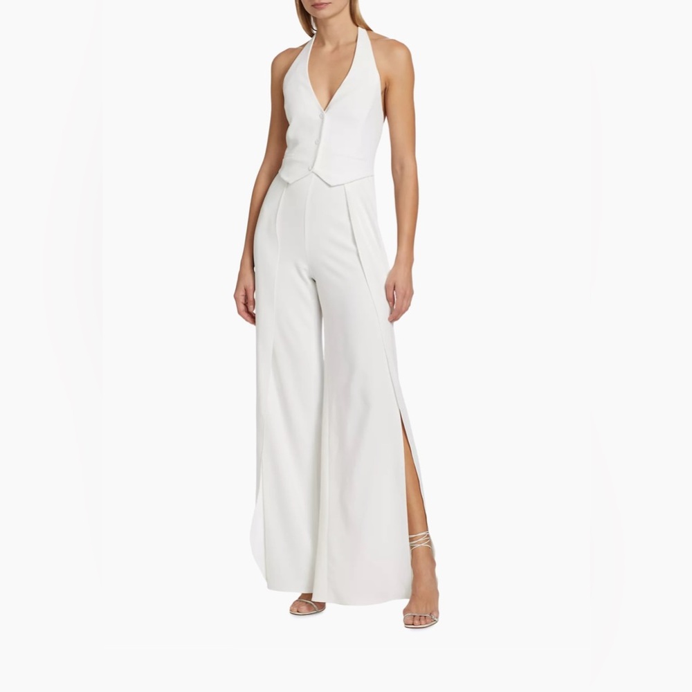 Alice + Olivia Robin Mixed-Media Halterneck Jumpsuit - Picture 3 of 11